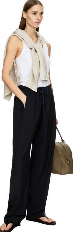 Wollhose 'Rohen' mit Bindegürtel Marineblau