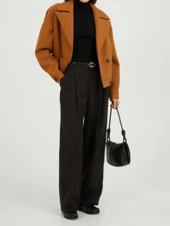 Wolljacke im Bikerstil Cognac