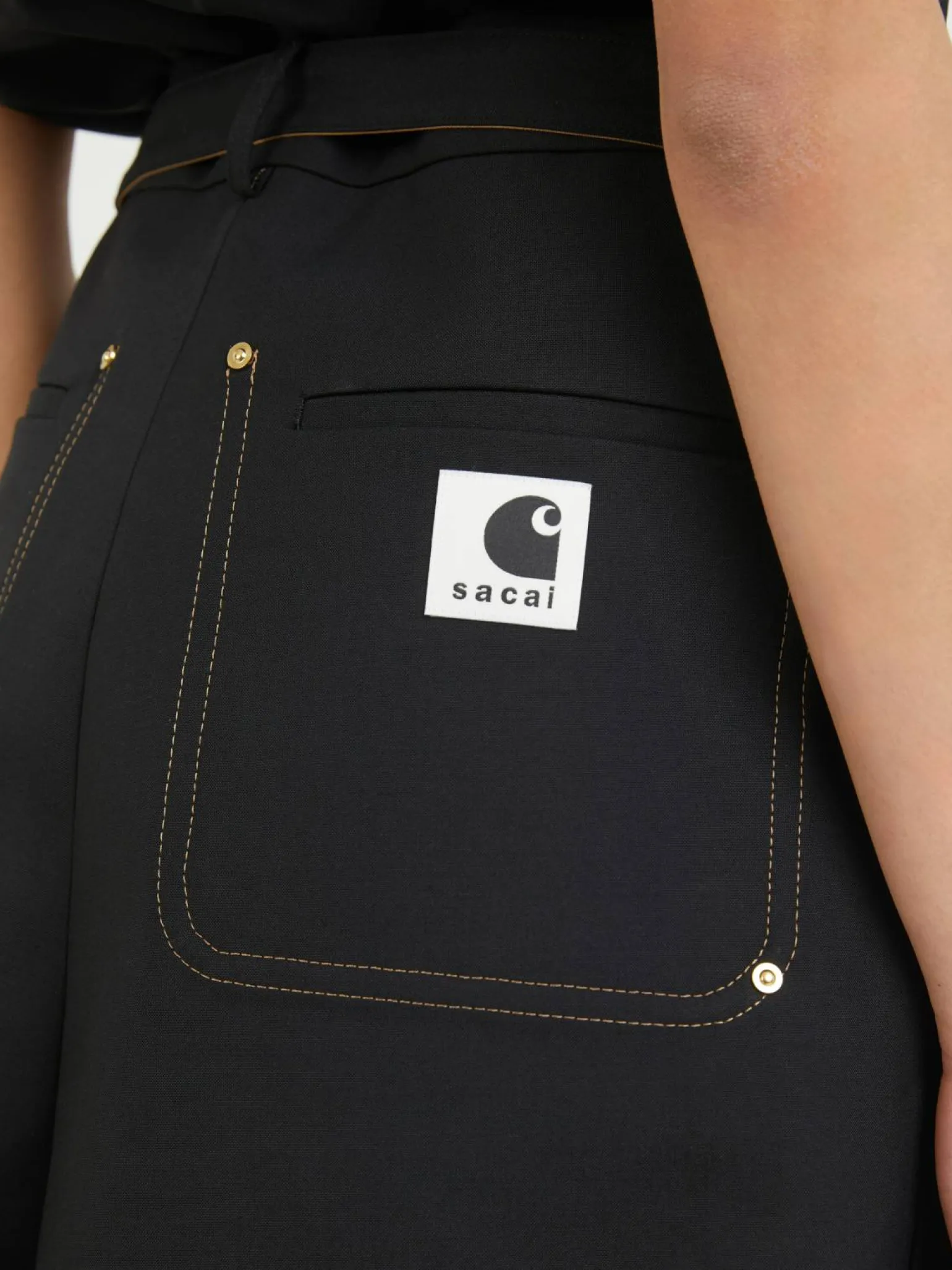 Wollkleid im Zweiteiler-Look 'Sacai X Carhartt' Schwarz