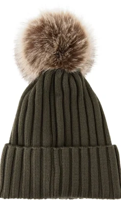 Wollmütze mit Bommel Khaki