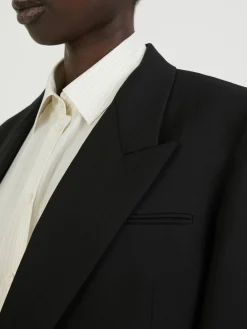 Woll-Seidenblazer mit Schulterpolstern 'Myriam' Schwarz