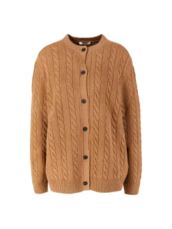 Wollstrickjacke 'Loneke' mit Zopfmuster Braun
