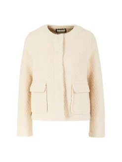 Wollstrickjacke mit Pattentaschen Beige
