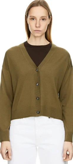 Wollstrickjacke mit V-Ausschnitt Olivgrün