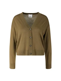 Wollstrickjacke mit V-Ausschnitt Olivgrün