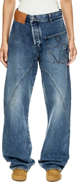 Workwear-Jeans mit Twist-Effekt Mittelblau