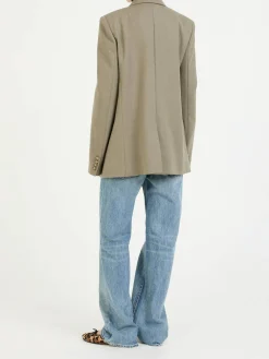 Zweireihiger Blazer aus Wolle Khaki